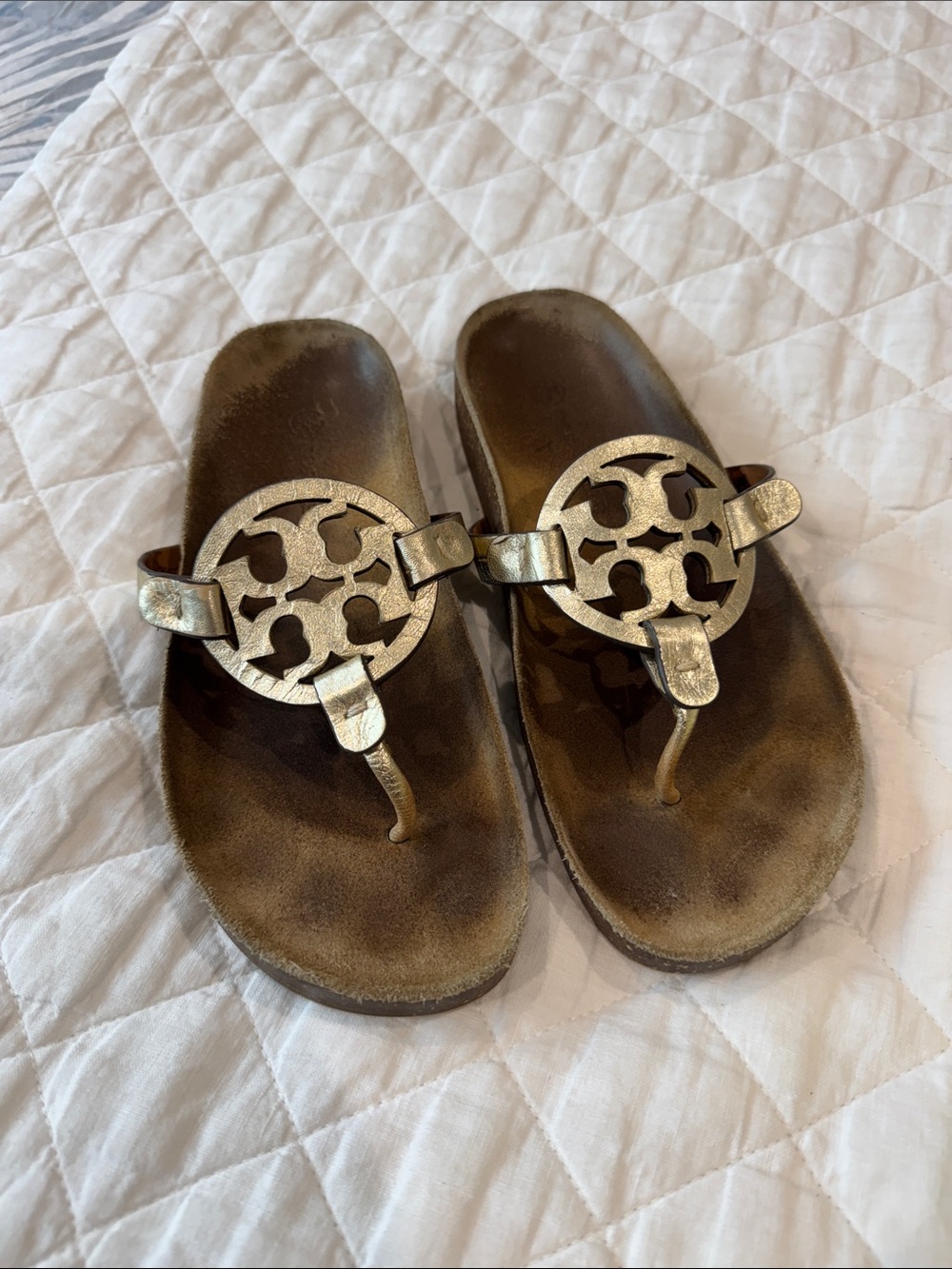 Tory Burch Metallic Gold Double-T Thong Sandals 7
